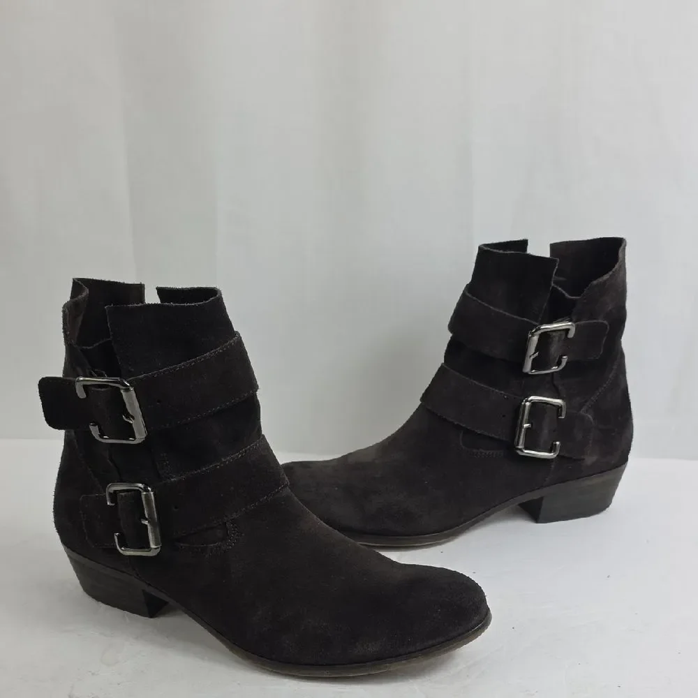 Paul Green Denver Dark Brow Belted Biker Suede Ankle Boots
